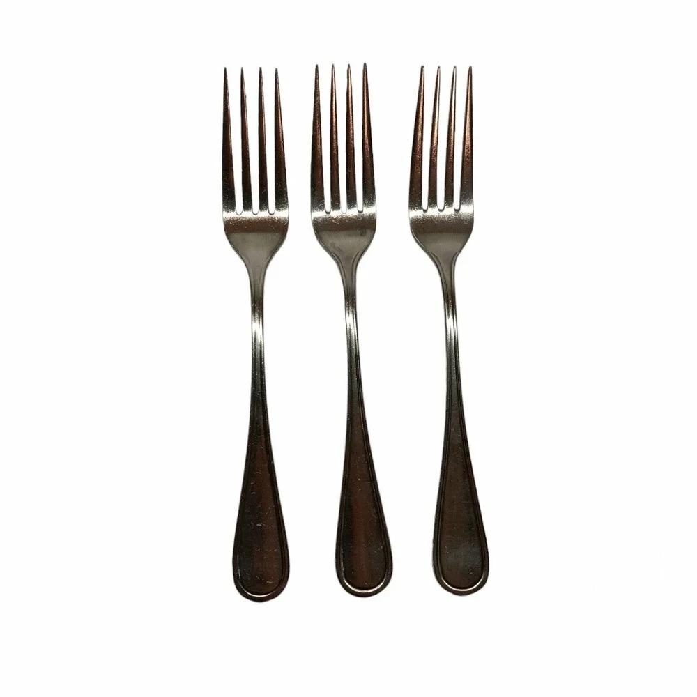 3 Stainless DJ Korea Replacement Dinner‎ Forks Glossy Round Tip Outline